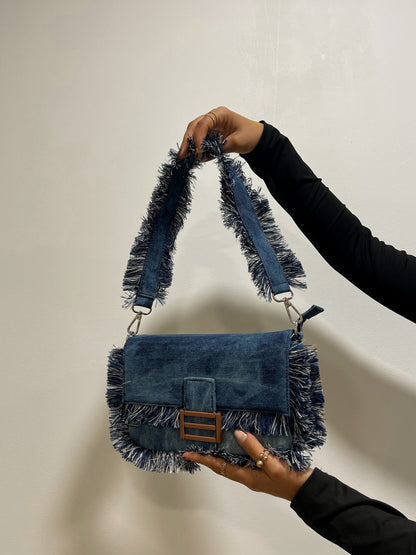 Sac à franges en jean BLEU