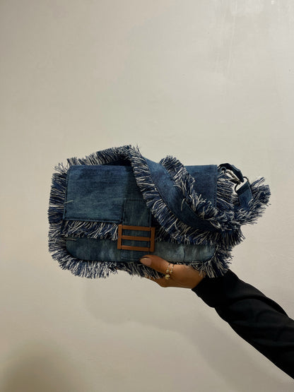 Sac à franges en jean BLEU